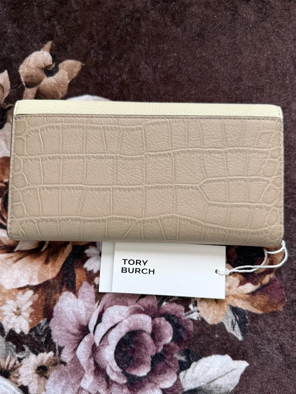 TORY BURCH Soft Custard Multi Color-Block Envelope Snap Closure Long Wallet NWT